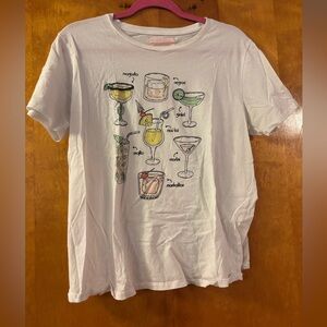 ban.do White Short Sleeve Tee with Cocktail Print